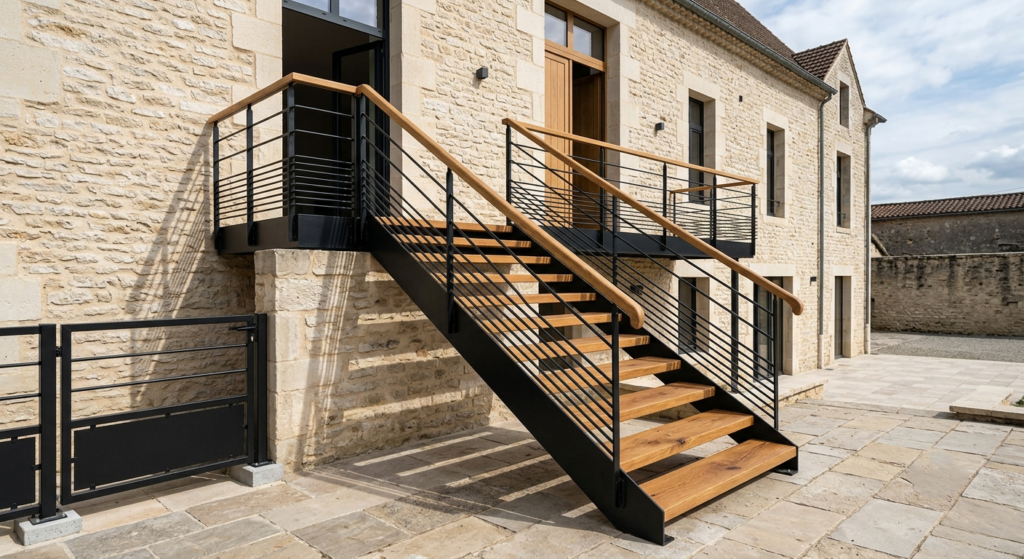 Escalier extérieur bois et acier à Binic BEC BOIS